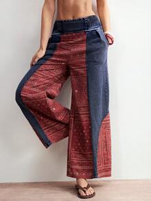 Bohemela Women's Casual Knit Patchwork Loose Pants - Multicolor - View 1