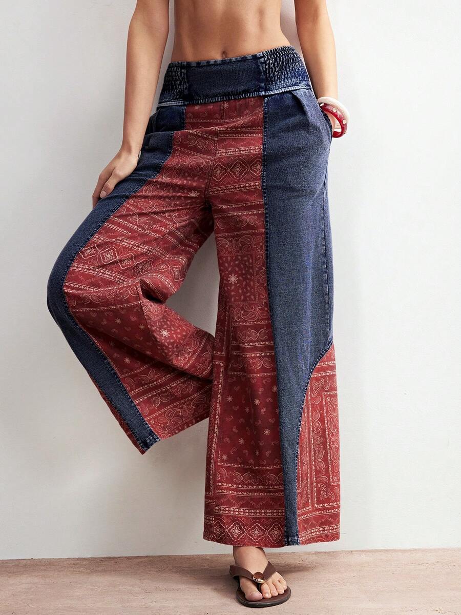 Bohemela Women's Casual Knit Patchwork Loose Pants - Multicolor - View 1
