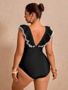 Elaquor Plus Size Ruffled One-Piece Swimsuit For Beach & Resort Plus Size Bathing Suits Women - Black - View 8