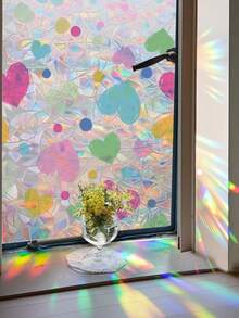 Joivida 1 Pc Colorful Glass Sticker, Colorful Heart-Shaped Glass Sticker, PVC Electrostatic Adhesive Glass Window Door Privacy Film, Detachable Glass Sticker, Suitable For Bedroom, Living Room, Kitchen Door And Window Decoration, Home Decoration Sticker, Suitable For Christmas, Halloween, New Year Gifts - Love glass sticker - View 9