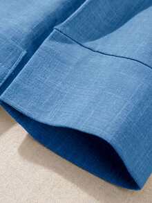 Franclia 七分袖亚麻西装外套，腰部收紧，纽扣设计，适合通勤、正式场合、优雅派对、办公穿着 - 春、夏、秋季 - 藍色 - 查看 5