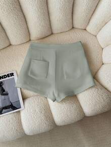 Airaco Quần short nữ màu trơn, kiểu dáng thường ngày, đa năng cho mùa hè đi làm. - màu xanh lá - Xem 2