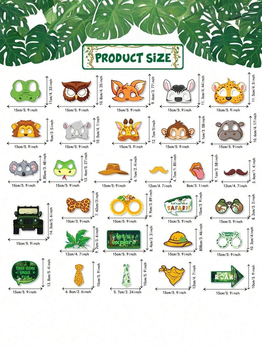 1/3/5 Sets Jungle Animal Handheld Photo Booth Props, Fun Creative Party Photo Props For Birthday Celebration, Festive Party Decor Supplies - multicolor - View 1