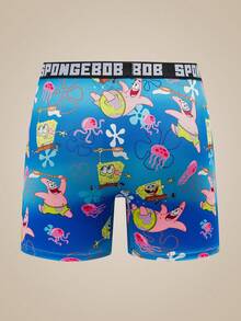 SpongeBob SquarePants | SHEIN Quần boxer nam kiểu dáng thường ngày, có in chữ ở cạp quần. - Màu xanh lam - Xem 2
