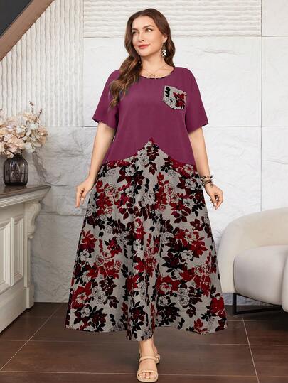 Lacomfia Đầm cotton ngắn tay phối màu dáng rộng, kiểu dáng thường ngày dành cho nữ.