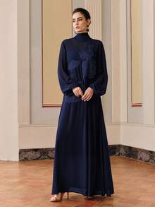 Anewsta Vestido largo para mujer, bata bordada estilo de Oriente Medio, vestido para el Día de la Madre - Azul Marino - Ver 3