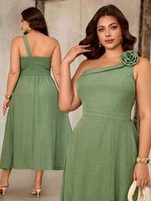 Roveilla Plus Size Women's Sage Green Summer Elegant Wedding Guest Maxi Dress, Floral Shoulder Strap Backless A-Line Party French Chic Dress - Green - View 1