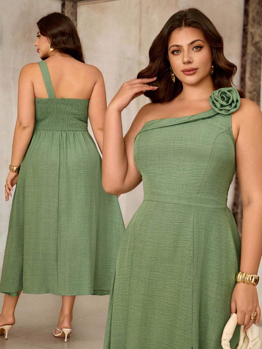 Roveilla Plus Size Women's Sage Green Summer Elegant Wedding Guest Maxi Dress, Floral Shoulder Strap Backless A-Line Party French Chic Dress - Green - View 1