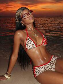 Vaytide Bikini hai mảnh gợi cảm cho nữ, quần đùi họa tiết da báo thiết kế - Nhiều màu - Xem 4