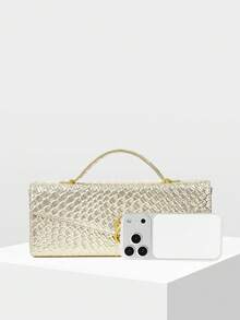 MOTF PREMIUM WOMEN'S FASHION MINIMALIST CROCODILE EMBOSSED SQUARE TOP HANDLE BAG - Gold - View 4