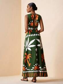 Zivah 2026 Spring/Summer New Music Festival, Easter, St. Patrick's Day, Western, Nomadic, Birthday Party, Graduation, Campus Style, Student Wear, Daily Casual, Vacation, Cruise Travel, Beach, Sunbathing, Viral , Street Style Women's Tropical Rainforest Combination Pattern Printed Sleeveless A-Line Maxi Dress - Green - View 2