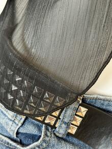 Jeanoix 女士条纹宽领可爱蝴蝶结修身休闲衬衫 - 黑色 - 查看 3