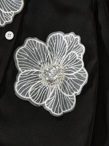 SHEIN 女童碎花装饰花瓣袖衬衫 女童衬衫 儿童衬衫 女童衬衫 女童开衫 连衣裙 儿童连衣裙 花童开衫 女童衬衫 儿童服装 女童连衣裙 女童开衫 亲子装 碎花衬衫 女士衬衫 女童碎花衬衫 女童服装套装 女童黑色衬衫 黑色碎花衬衫 母女装 - 黑色 - 查看 6