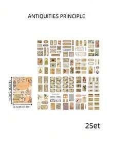 2套旧木纹浮膜拼贴贴纸书，防水宠物日记本材质创意贴纸书 - 均碼 - 查看 2