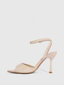 CUCCOO SZL Sandalias de mujer con punta puntiaguda, tacón alto y fino, color albaricoque, con tiras en el tobillo y puntera abierta, estilo minimalista, para ir al trabajo y fiestas. - Albaricoque - Ver 9