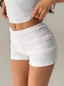 SHEIN PETITE Damen gestreifte Shorts mit elastischem Bund, süße weiße Sommer-Strandoutfits, lässige Urlaubshosen Essentials für Frauen, zierliche Frauen - Weiss - Übersicht 5
