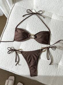 Swim Chiccia 2026SS Neue Damen Bademode Ankunft für Urlaub, Date, Western, Kreuzfahrt, Strand, Insel, Roadtrip, alle Jahreszeiten, Musikfestival, Boho Urlaub, Boho Urlaub, Chill Herbst Boho Y2K elegantes vintage braunes glänzendes elegantes Bikini 2 Stücke Set, Urlaubs-lässig-Strand-Bademode für Damen Bikini-Sets Bademode braune Bademode Bikinis Set für Damen Push-up-Bademode braune Bikini-Sets 2 Stücke Set Bademode - Verschiedenfarbig - Übersicht 6