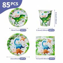 Jungle Roaring Dragon Disposable Plates, Napkins And Cups Set, Serves 20 Guests. This Disposable Party Set (Including Plates, Napkins And Cups) Is Perfect For Birthday Parties, Weddings And Family Picnics. - View 2
