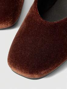Sleekvia Women's Soft Velvet, French-Style, Retro, Single-Button Lace-Up, Low-Cut, Rounded Toe, Soft-Soled Ballet Flats For Work, Dates, Gatherings, Festivals, Parties, Weddings, And Vacations. - Coffee Brown - View 4