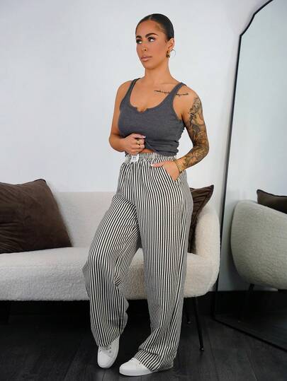 SAYEHFBABY 1 件女式条纹编织阔腿裤