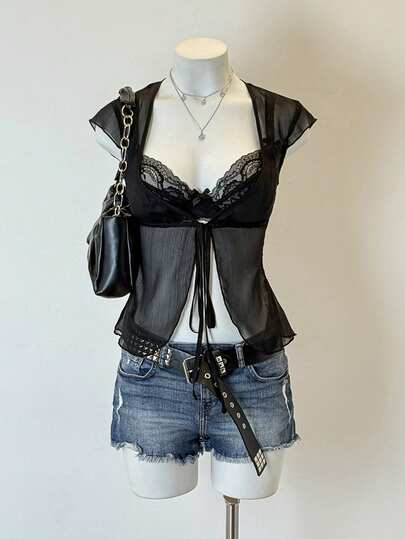 Jeanoix Women's Striped Wide Collar Cute Bow Tie Fitted Casual Shirt