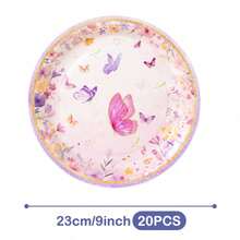 粉色底小蝴蝶图案一次性餐盘、餐巾纸和杯子套装，可供20位客人使用。这款一次性派对用品套装（包括餐盘、餐巾纸和杯子）非常适合生日派对、婚礼和家庭野餐。 - 查看 7