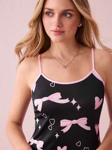 Valentine's Day Cute Bow & Heart Print Y2K Style Camisole Nightgown For Women - Black - View 8