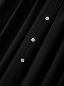 GlowEve CURVE Women's Plus Size Woven Fabric Turndown Collar Regular Shoulder Short Sleeve Ruched Loose Straight Shoulder A-Line Maxi Dress, Spring French Style Dress Black And White Dress Black And White Dress Women Women's Midi Dress Button Dress Two Tone Dress - Multicolor - View 4