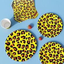 Yellow Background Leopard Print Disposable Plates, Napkins And Cups Set, Serves 8 Guests. This Disposable Party Supplies Set (Including Plates, Napkins And Cups) Is Perfect For Birthday Parties, Weddings And Family Picnics. - View 5