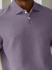 Manfinity Homme Men's Solid Color Textured Short Sleeve Casual Commuter Polo Shirt - Purple - View 2