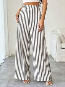 Pariaura Pantalones a rayas elegantes, casuales y de vacaciones para mujer - Blanco y Negro - Ver 5