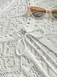 GlowEve Áo khoác cardigan mỏng nhẹ tay lửng 3/4 khoét lỗ dành cho nữ, mẫu mới mùa hè. - trắng - Xem 3