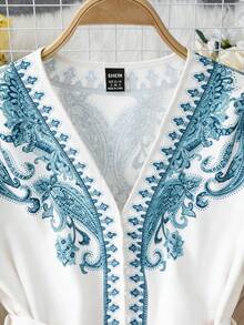 Franclia 女士中长款印花纽扣伞裙，A字浪漫连衣裙，适合约会、度假、海滩、夏季、春季、正式场合 - 彩色 - 查看 4