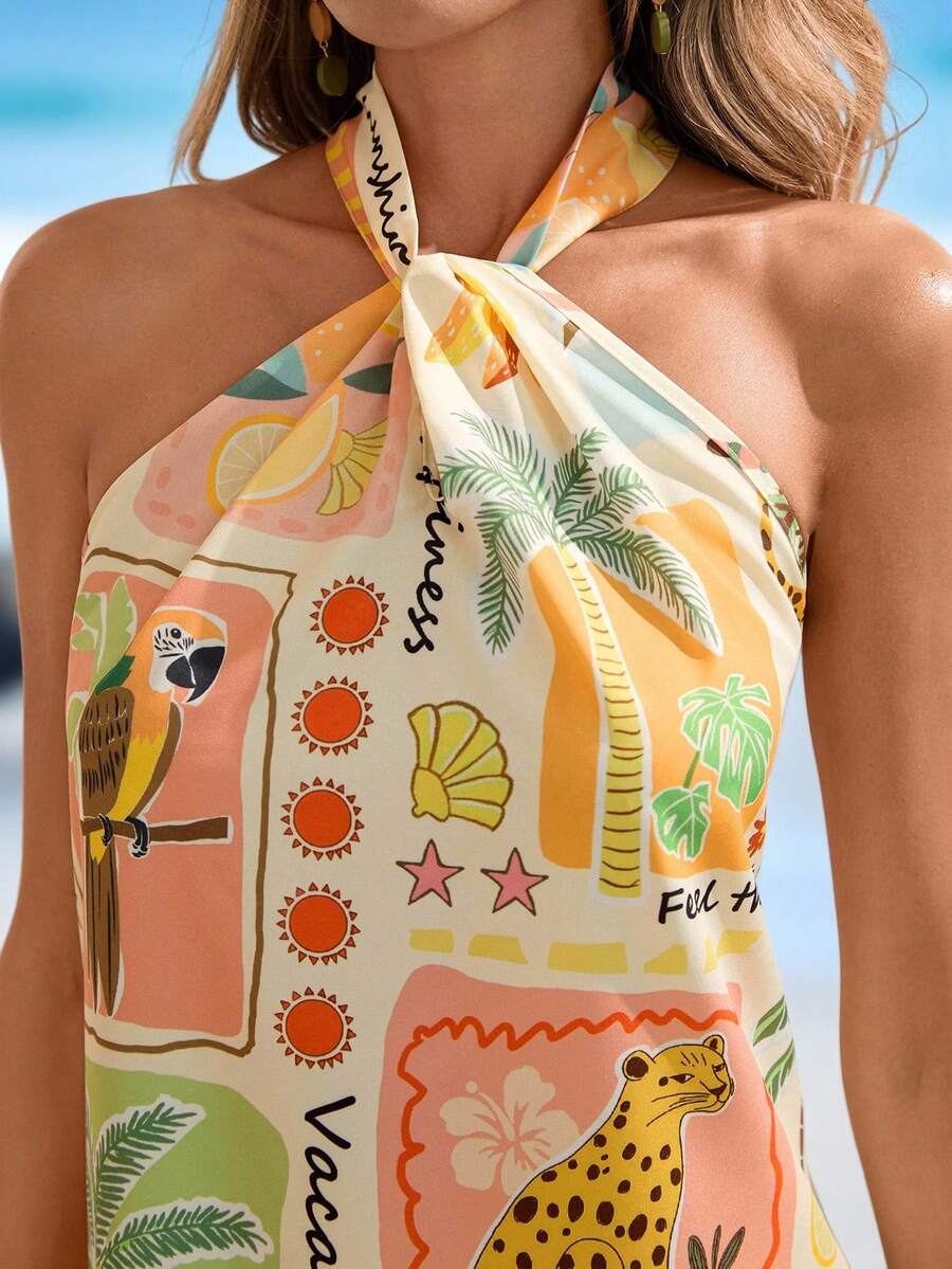 Sylviya 女士休闲水果印花露背度假连衣裙 - 彩色 - 查看 1