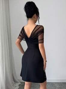 Modelyn Women's Elegant Summer Mesh Patchwork Sequin Decorated Mini Dress,Summer Dresses For Women - Black - View 5