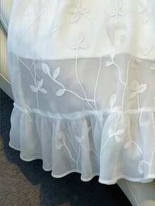 GlowEve White Jacquard Embroidered High Waist A-Line Lace Elegant Women Skirt - White - View 3