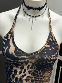 StreetHx Women's Bohemian Style Animal Print V-Neck Halter Dress - Multicolor - View 3