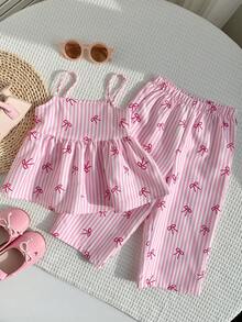Bubblio Bộ đồ dễ thương cho bé gái mùa hè với áo hai dây họa tiết hoa nhí và quần cạp chun, hình trứng Phục Sinh, quà tặng Phục Sinh, thỏ Phục Sinh. - Hồng - Xem 4
