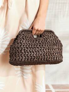 SHECARRY Fashion Woven Handbag - Coffee - View 4