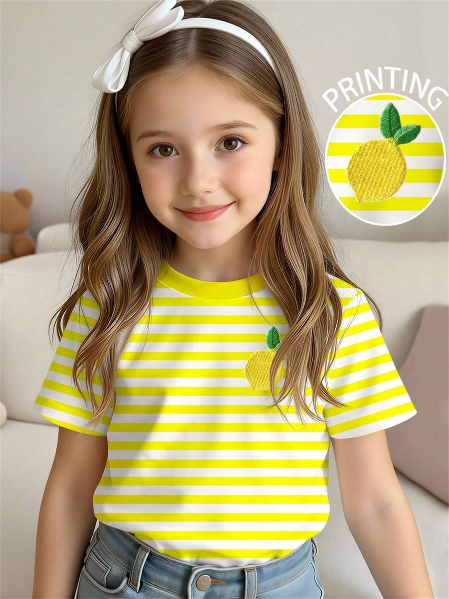 1件女童数码印花短袖圆领T恤，春夏款 - 彩色 - 查看 1