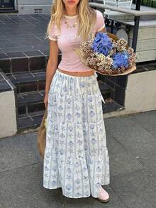 SHEIN EZwear 女士休闲度假海洋生物三层半身裙，适合夏季和度假穿着 - 彩色 - 查看 7