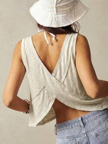 Bohemela Women's Solid Color V-Neck Asymmetrical Hem Knit Vest,Summer Top - Apricot - View 4