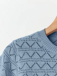 GlowEve Conjunto de 2 piezas de top de punto con abertura y pantalones cortos de unicolor casual para mujer - Celeste - Ver 7