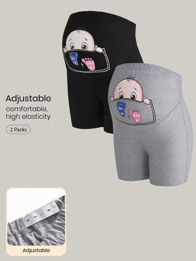 Modmama 可调节腰围卡通印花修身孕妇打底裤