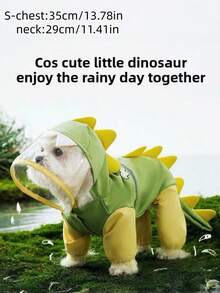 1pc Large And Small Sizes Of 3d Dinosaur Raincoats For Golden Retrievers, With Tails, Full-Leg Pet Dog Raincoats. - Multicolor - View 2