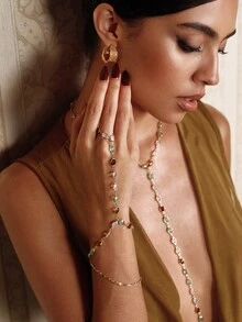 Glisma 18K Gold-Plated Single Piece, Party,Concert/Festival, Nightclub Cute Luxury Metal/Metal Texture, Gem-Decorated Beaded Finger Chain, Holidays, Y2K Style/For Mother/Lady/Girl/Festival/Holiday/Vacation/Retro/ (The Color Of The Beads Is Random, According To The Number Of Beads, There Is A Difference In Size)Summer,Beach,Prom - Multicolor - View 3