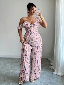 Arcane Artistry Bộ áo liền quần nữ cỡ lớn in hoa, kiểu trễ vai, phong cách thường ngày, thích hợp dự đám cưới, áo liền quần hoa hồng, áo liền quần hoa nữ, áo liền quần hoa phong cách boho, áo liền quần trễ vai, áo liền quần hẹn hò, áo liền quần thường ngày cho nữ, trang phục mùa xuân hè, áo liền quần đi nghỉ mát, áo liền quần in hoa cho nữ. - Hồng - Xem 5
