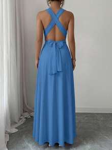 Solid Multiple Ways Wear Dress - Blue - View 2