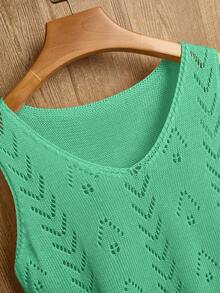 EMERY ROSE 女士纯色V领镂空休闲无袖针织上衣 - 薄荷綠 - 查看 7