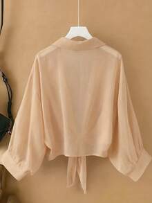Resyla New Bat Wing Cardigan Short Casual Chiffon Shawl Solid Color Blouse For Women - Orange - View 2